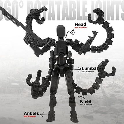 Assembly Completed 7.2inch T13 Action Figure 3D Printed Multi-Jointed Movable T13 Nova 13 Robot 13 Action Figure Desktop Decorations for Game Lovers (Black2)