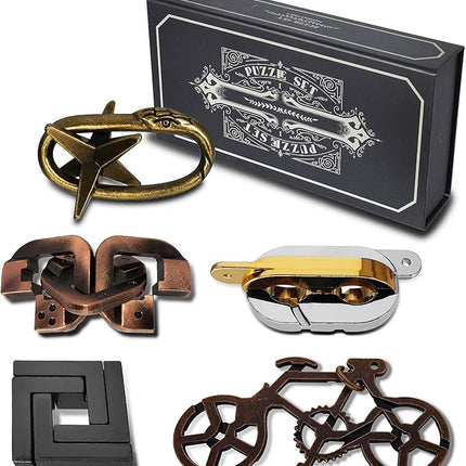 5 Pcs Metal Puzzles 3D Brain Teaser Puzzles for Adults Teens, Highly Difficult Metal Brain Puzzles, IQ Logic Test Disentanglement Game for Classroom Party Mind Challenge School Supplies(Key Puzzle)