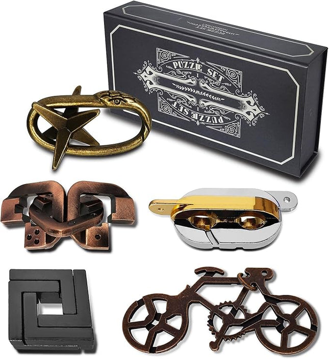 5 Pcs Metal Puzzles 3D Brain Teaser Puzzles for Adults Teens, Highly Difficult Metal Brain Puzzles, IQ Logic Test Disentanglement Game for Classroom Party Mind Challenge School Supplies(Key Puzzle)