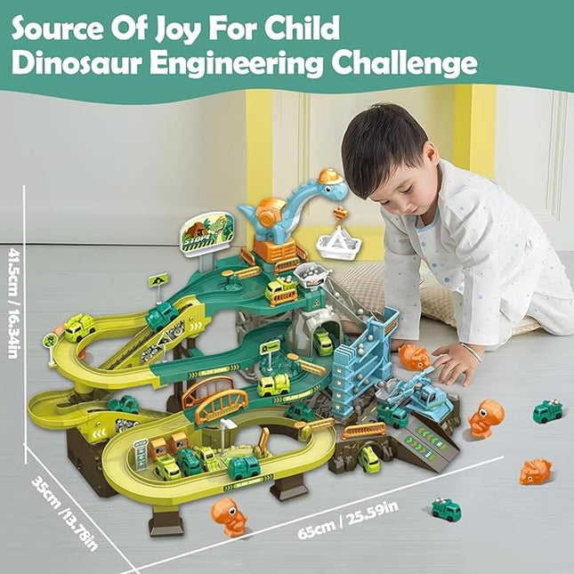 Toy Car Ramp Track, Adventure Railcar Colorful Vehicles Construction Play Set with 8 Cars Track Gifts for Kids 3+