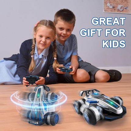 Remote Control car, 2.4 GHz Stunt Car, Upright Walking RC Cars 360° Deformation Rotation, with Lights and Music RC car 4WD High Speed Off Road Toy Presents for 6 7 8 9 10 boy and Girl (Blue)