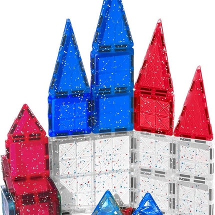 CreateOn Crayola Red, White & Blue Glitter PIP Magnetic Tiles, Magnetic Kids’ Building Toys, Classroom Sensory Blocks, STEM Learning Travel Toys for Boys and Girls, 27-Piece Set