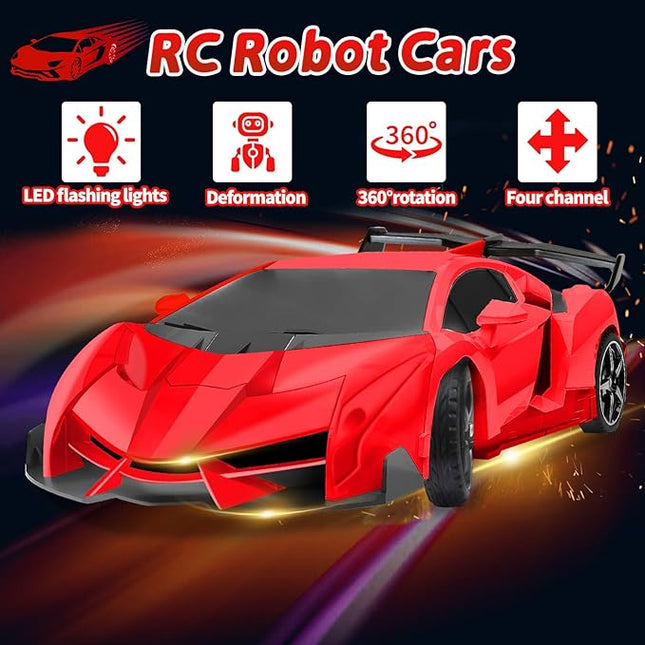 BLOOLILIES Transformable Remote Control Car for Boys 4-7 8-12 Gifts,1:18 Transform Robot Toy Car with 360° Rotating Led Lights & One Button Deformation, Kids Robot Toys for 3 4 5 6 7 8 9 10+ Years Old