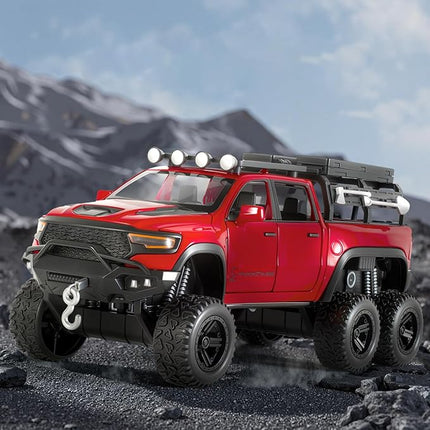 Toy Trucks for Boys 1/32 Diecast Trucks Mammoth Model Truck,Collectible Pickup Truck Model Kit,Pull Back Cars with Lights and Sounds,Toy Trucks for Boys Age 4-7（Red）