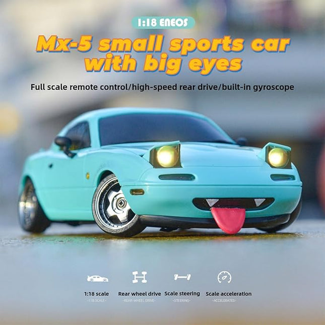 LD1804 RC Drift Car 1:18 Scale Mini MX-5 RWD 2.4GHz Miata RC Vehicles with Gyro and LED Lights for Adults Hobby Toys (Blue)