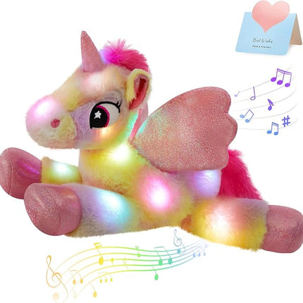 Glow Guards 18" Light up Musical Rainbow Unicorn Stuffed Animal,Glitter Sequins Unicorn Plush Toy,Children's Day Birthday Holiday for Girls Toddlers