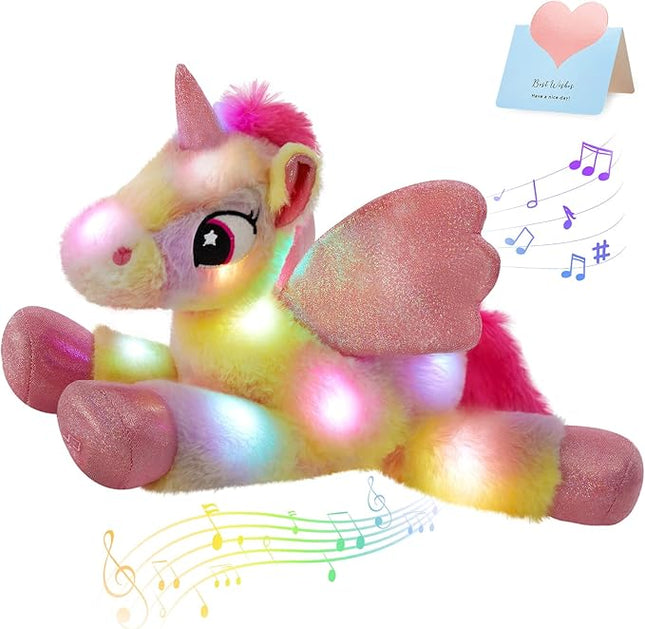 Glow Guards 18" Light up Musical Rainbow Unicorn Stuffed Animal,Glitter Sequins Unicorn Plush Toy,Children's Day Birthday Holiday for Girls Toddlers