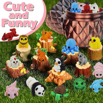 25 pcs Mini 3D Printed Animal Figurines Set with Dragon Egg: Articulated, Flexible, and Exquisitely Cute Fidget Toys for Play and Display for Valentine's Day, Easter, Bithday