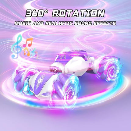 Gesture Sensing Remote Control Car, 2.4GHz 4WD RC Drift Stunt Hand-Controlled Cars for Boys Age 8-12, All-Terrain Off-Road Twist Toys with Lights Music for Christmas Birthday Gifts (Purple)