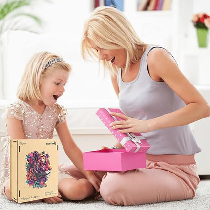 Wooden Puzzles 500 Pieces, Tiger Animal Puzzles for Adults Royal Unique Shape Adult Puzzles, Irregular Wood Puzzles Best Gift for Adults and Kids Family Game (13.8x17.4 in)