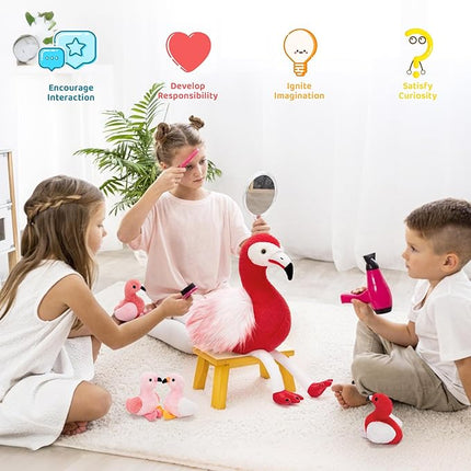 MorisMos Plush Flamingo Stuffed Animal with Baby Bird Toys Inside Belly,20" Mommy Stuffed Flamingo Toy for Girl Boy Kid,Red Bird with Babies Gift for Birthday Party Decoration Baby Shower Christmas