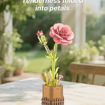 KAAYEE 3D Puzzles for Adults Flower-Carnation, Wooden Flowers Model Kit Set DIY Crafts to Build, Mother's Day/Botanical Collection/Ideal Creative Gift Ideas/Housewarming