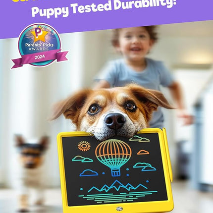 TEKFUN LCD Writing Tablet Doodle Board, 12inch Colorful Drawing Tablet Writing Pad, Kids Travel Essentials, Toddler Toys 6 7 8 Year Old Girls Boys (Yellow)