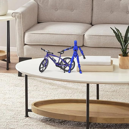 (Assembly Completed) T13 Action Figures, 6.3 Inch Big Dummy 13 Mountain Die-cast Mini Bike Model with Multi-Jointed Movable Lucky 13 Robot Toys Set(Blue)