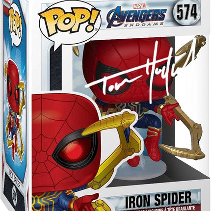 Tom Holland Spiderman Iron Spider #574 Facsimile Signed Reprint Laser Autographed Funko POP! Movies Marvel Endgame Figurine with Protector Case