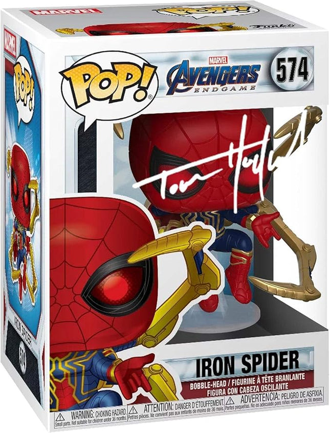Tom Holland Spiderman Iron Spider #574 Facsimile Signed Reprint Laser Autographed Funko POP! Movies Marvel Endgame Figurine with Protector Case