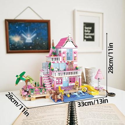 Pink Seaside Beach Villa Friends Building Set Friends Construction Educational Toy 822 Pieces Gifts for Girls Teens Kids Adults Ages 6+
