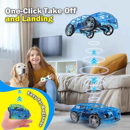 RC Drone Car Mini RC Drone & Flying Car, Remote Control Quadcopter with One Key Take Off/Landing, LED Lights, Easy to Fly Toy Drones for Kids 8-12
