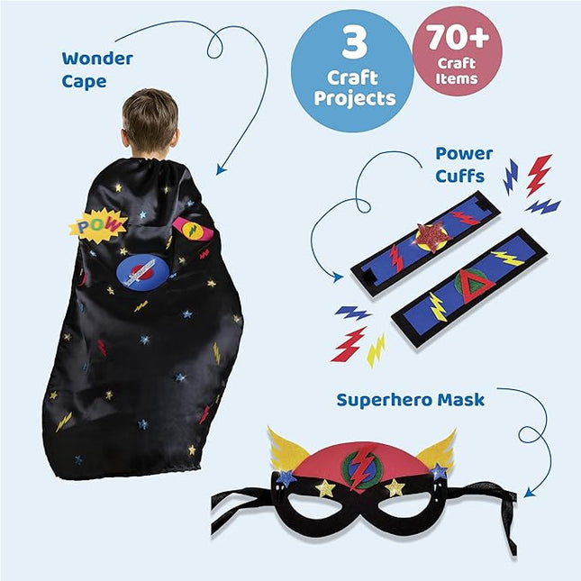 jackinthebox Superhero DIY Dress up Art and Craft Kit | Make a Cape, Mask and Cuffs | Best Gift for Boys Ages 5 6 7 8 Years | 3 Craft Projects in 1 Box