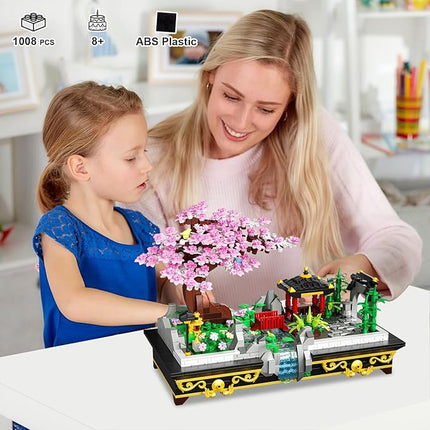 Cherry Blossom Tree Building Set Japanese Sakura Bonsai Block, Flowers House Mini Bricks Building Kit, Home Office Decoration, Creative Toys Gift for Adults Teens Children Kids 8+, 1008 pcs