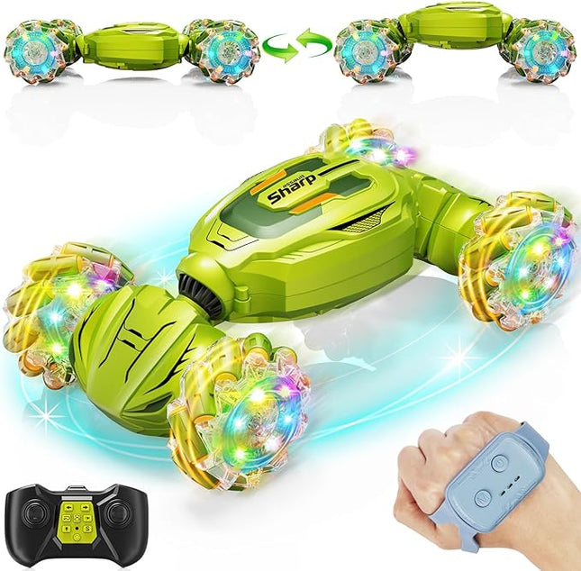 Gesture Sensing RC Stunt Car, Remote Control Car Christmas Birthday Gifts for Kids Age 6-12, 2.4Ghz Hand Controlled Twist Cars, 360° Rotating Off Road Car Toy for Boys Girls Age 6 7 8 9 10 11+(Green)