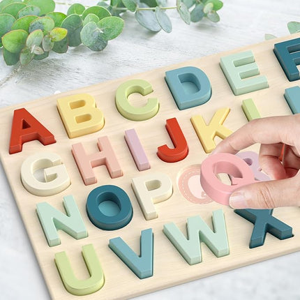 Alphabet Puzzles, ABC Preschool Learning Toys, Wooden Toys for Toddlers, Alphabet Shape Puzzles for Kids, Gift for Girls Boys
