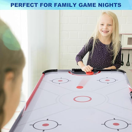 58 Inch LED Folding Air Hockey Table for Family, Foldable Sports Hockey Game Set w/2 Pucks, 2 Pushers, Powerful Motor, Hockey Table for Adults and Kids, Home Game Room