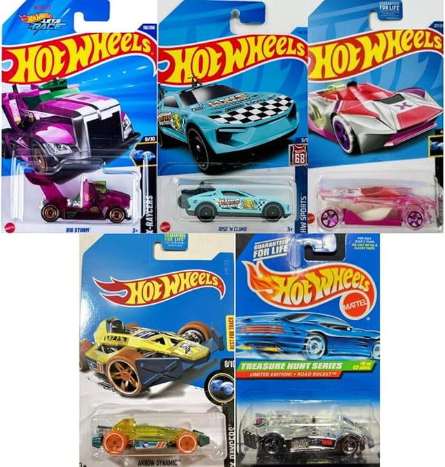 Hot Wheels Treasure Hunt 5-Pack, Lot of 5 Random/Assorted/Mystery Treasure Hunt Vehicles, 1:64 Scale Diecast (No Duplicates)