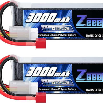 Zeee 3S Lipo Battery 3000mAh 11.1V 50C with T Connector Soft Pack RC Battery for RC Airplane RC Helicopter RC Car RC Truck RC Boat UAV Drone FPV(2 Pack)