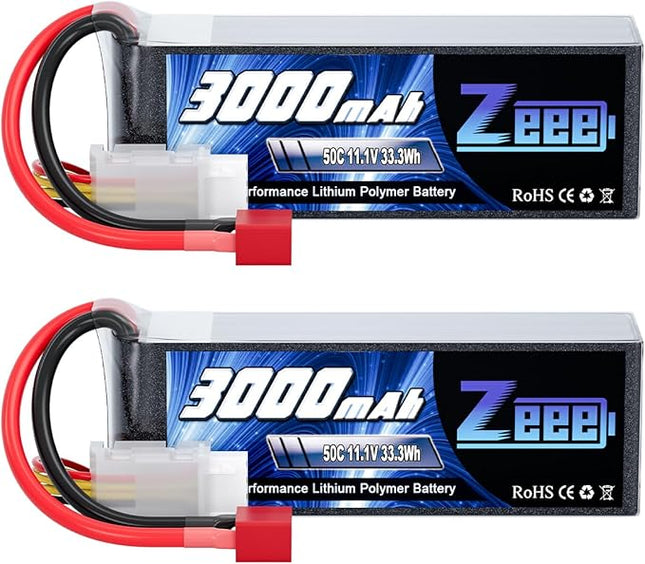 Zeee 3S Lipo Battery 3000mAh 11.1V 50C with T Connector Soft Pack RC Battery for RC Airplane RC Helicopter RC Car RC Truck RC Boat UAV Drone FPV(2 Pack)