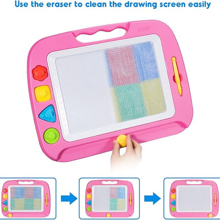 SGILE Large Magnetic Drawing Board for Kids, Toddlers Toys for 1 2 3 4 Year Old, Etch & Sketch Pad with 4 Stamps, Learning and Educational Toys for Boys Girls Gift, 16 ×13 in (42 x 32 CM), Pink