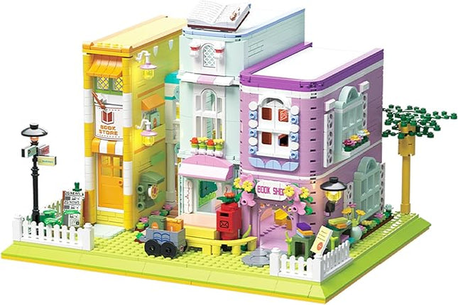Mini Cafe-Bookshop Building-Blocks Set- City Town Coffee Bookstore House Modular Building Book Nook Model Construction Building Blocks Bookend Collection Set 1699 PCS for Adults
