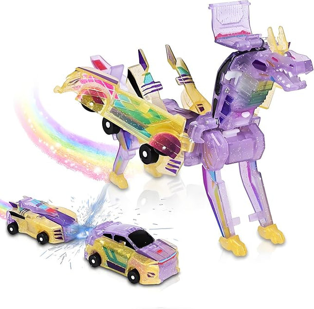 2-in-1 Collision Transformation Dinosaur Car Toy |Magnetic Cars Convertible Robot Toys|DinosaurToys for Kids 3-12 Ideal Christmas Birthday Gift for Boys and Girls (Yellow)