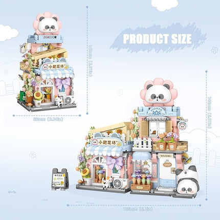 Street View Flower House Shop Mini Building Blocks, MOC Creative Building Toys Cute Panda Building Set for Kids 6-12, Simulation Architecture Construction Toy, Gift Idea for Kids Adults (810PCS)