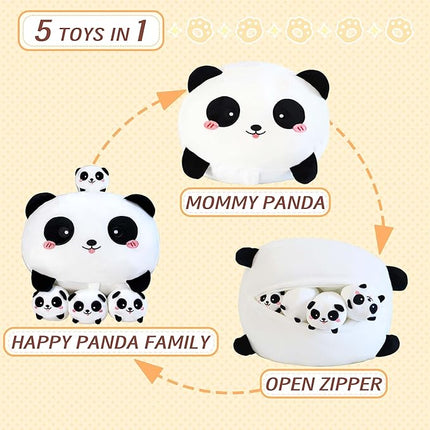 Cute Panda Stuffed Animal - 16 Inches with Four Panda Babies, Super Soft Plush Toy Pillow for Kids