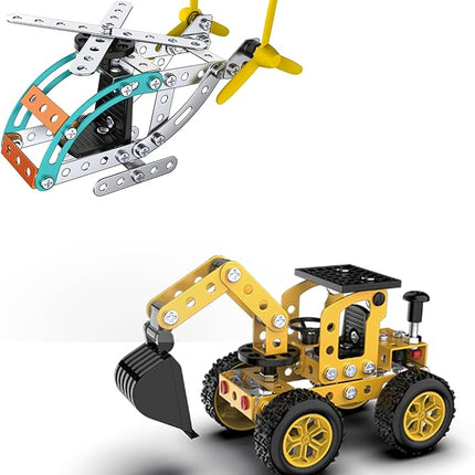 Building Sets Stem Assembly Toys Metal 3-D Puzzle Excavator and Plane Model Value Bundle: 2 Kits | 1 Box Parent-Child Interaction Construction Sets Gifts for Kids 8-16