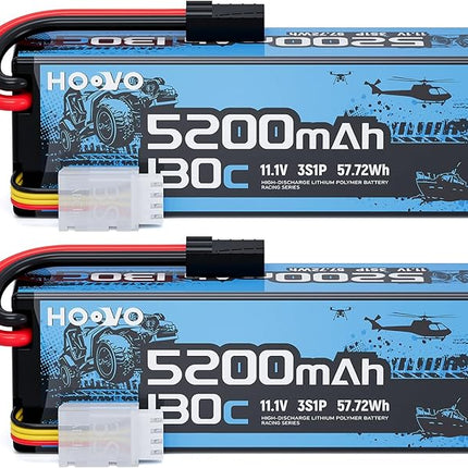 HOOVO 3S Lipo Battery,5200mAh 130C 11.1V Lipo Batteries Pack Hardcase with TR Plug,RC Battery for RC Car,Boat,Truck,Truggy Racing Hobby FPV Racing Model, 2 Pack