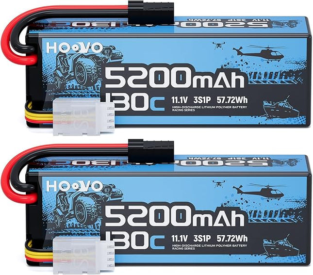 HOOVO 3S Lipo Battery,5200mAh 130C 11.1V Lipo Batteries Pack Hardcase with TR Plug,RC Battery for RC Car,Boat,Truck,Truggy Racing Hobby FPV Racing Model, 2 Pack