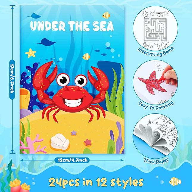 BenLouis 24 Pcs Under the Sea Mini Coloring Books Kids Ocean Animals Party Favors Small Activity Books Bulk for Kids Mermaid Fish Birthday Birthday Goodie Bags Stuffers Return Gifts Classroom Travel
