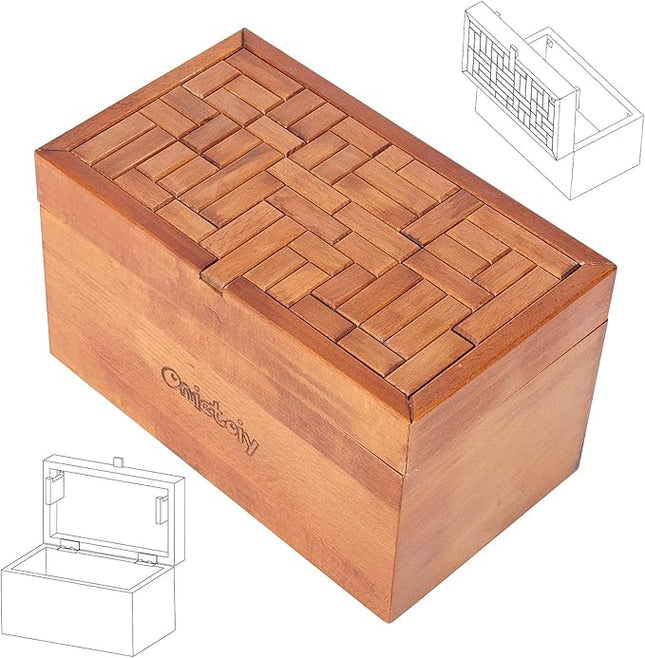 Big 32 Steps Wooden Secret Puzzle Box Toys Beech Wood Money Holder Handmade Storage Brain Teaser Unlocking Games Retro Compartment Thinking Toy Mysterious Birthday Gift for Kids and Adults
