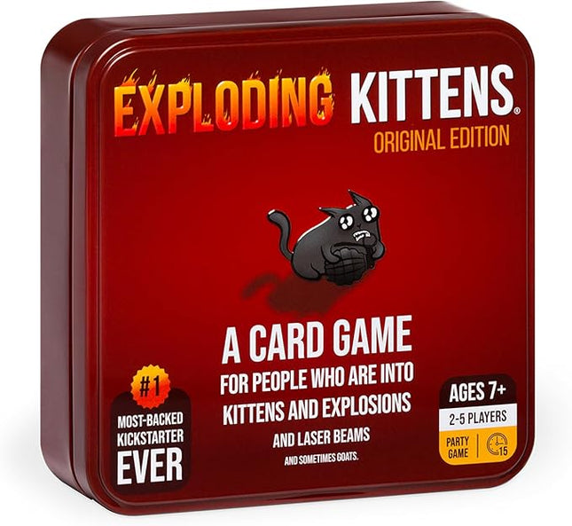 Exploding Kittens Original Edition in Collectible Tin - Fun & Hilarious Card Game for Kids and Adults, Ideal for Party Family Game Night and Party, 56 Cards Included