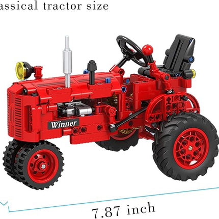Classic Building Blocks 1/12 Red Tractor Farm Toy Building Set Gift for Kids Ages 6 7 8 9 10 11 12 Includes Shifting Structure, Steering Structure Features (Classic Edition)
