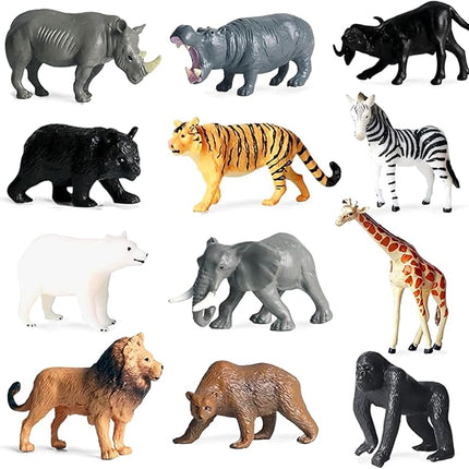 12 Pcs Figures Toys Realistic Mini Safari Zoo Animal Figurines, Plastic Learning Educational Playset Animal Themed Party Supplies Cake Topper Ornaments for Easter Egg Birthday Christmas