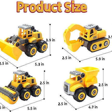 Play Construction Sand Kit,2.2lbs Magic Sand W/4 Large Take Apart Construction Trucks,1 Sandbox,8 Worker Figures and Road Signs,8 Molds,Toys for 2-8 Years Old Boys Girls