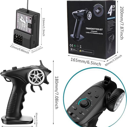 4H-TX 4CH 2.4GHz RC Radio System Transmitter with 4CH Controller Remote Control Receiver for RC Car, Boat, Tanks