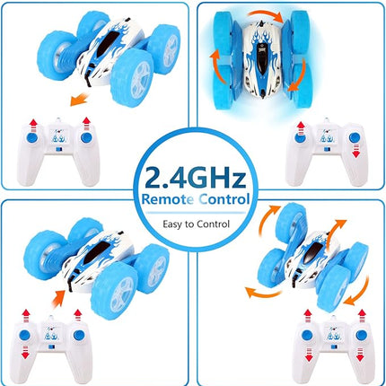 FREE TO FLY Remote Control Car For Boys: Kids RC Stunt Cars Toy with Headlights & WheelLights Double-Sided Driving 360°Flip Rotating Car Toys Gifts Presents for Boy Girls Age 6 7 8 9 10 11 12 Year Old