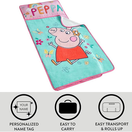 Super Soft Plush Toddler Quilted Nap Mat with Built in Blanket and Pillow