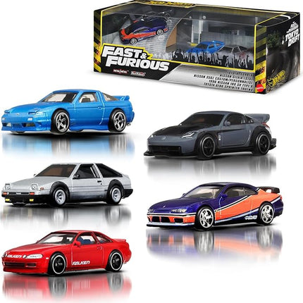 Hot Wheels Toy Cars, Premium Fast & Furious Tokyo Drift Bundle, 5 1:64 Scale Die-Cast Vehicles from The Fast Movie in Collectable Packaging