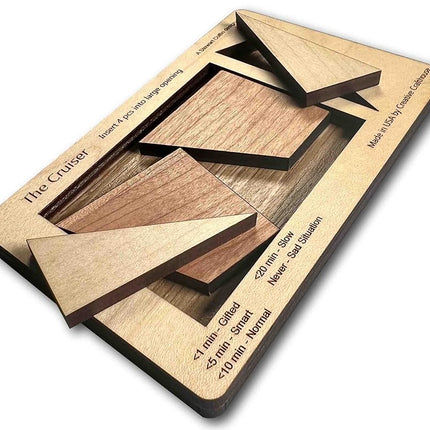 Perfect Gift for Puzzle Lovers - The Cruiser - 4 Piece Wooden Brain Teaser - Desktop and Coffee Table Fidget Toys