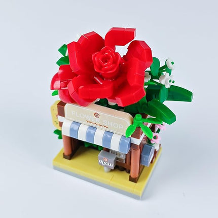 Red Roses Mini Flower Shop Building Toy Street City Store View Micro House Toys Festival Blocks Set for Home Decor Gifts